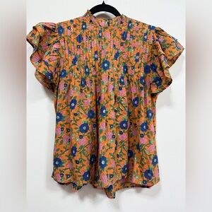 Sohana women's blouse NWT size medium, Orange and Blue Flutter top tuckernuck